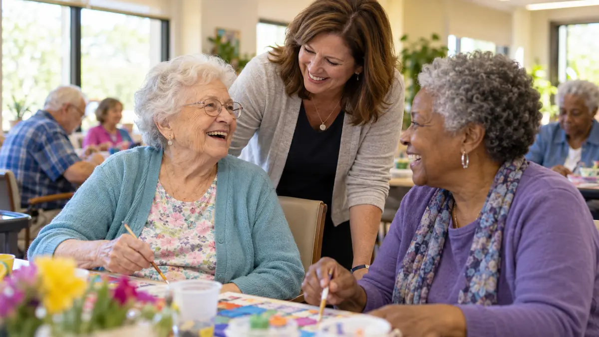 An older adult and family caregiver discuss home care versus adult day cost and coverage side by side at home.
